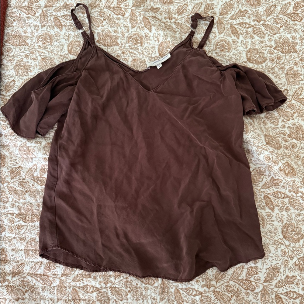 Lavender Brown Chocolate Brown Silk Cold Shoulder off the shoulder Cami Blouse